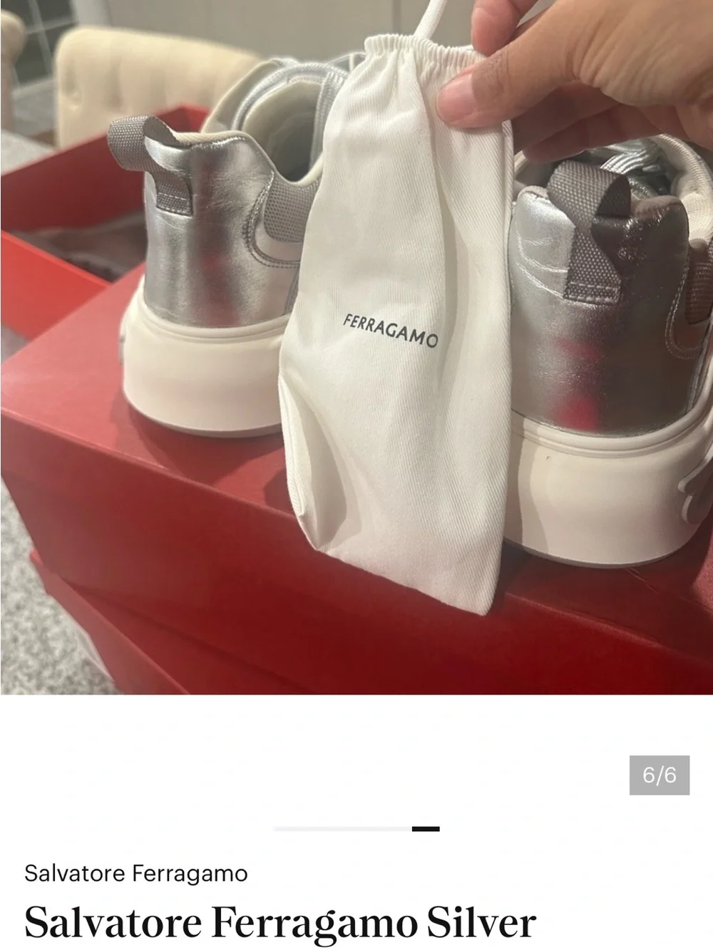 Designer men Salvatore Ferragamao Silver Metallic Platform Sneakers -